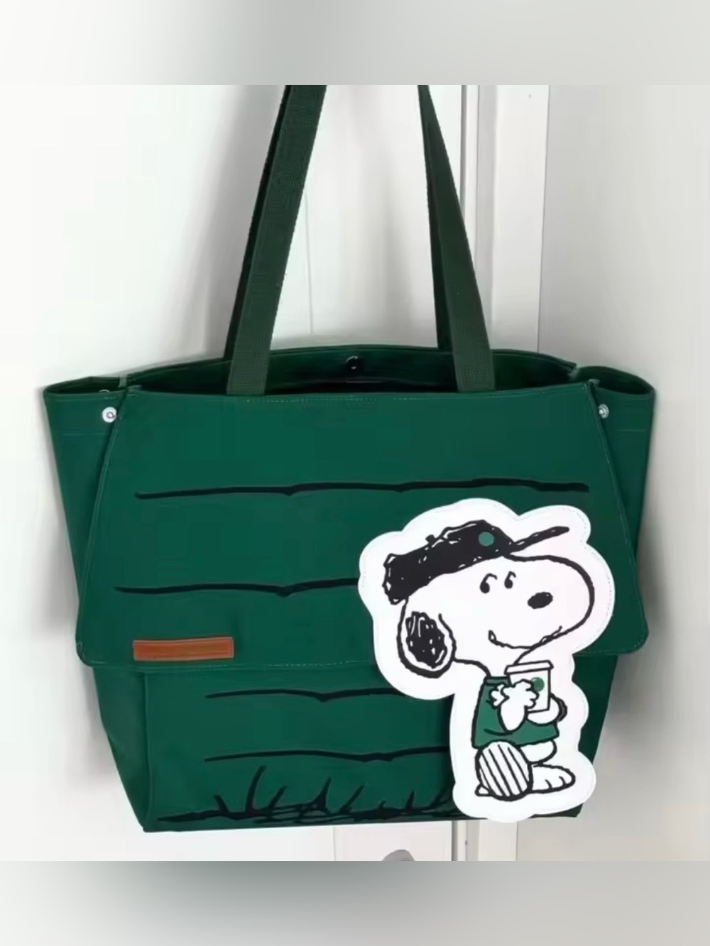 Forest Green Snoopy Starbuck, Graphic Tote Bag with Handles